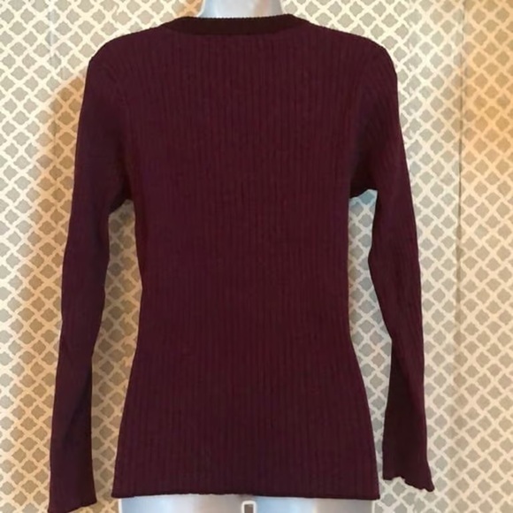 Crisscross V-Neck Ribbed Sweater - Deep Plum - Picture 2 of 2